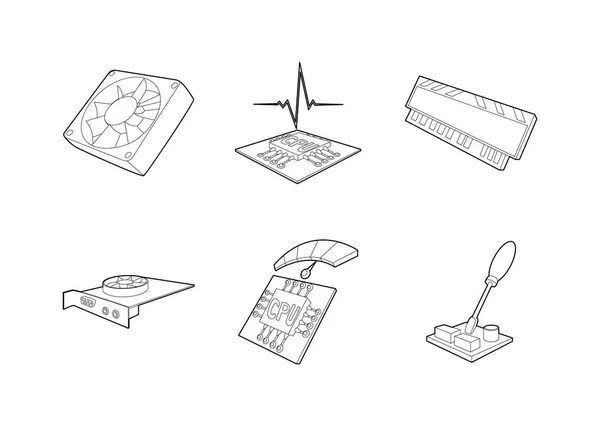 PC-Teile Icon-Set, Outline-Stil — Stockvektor