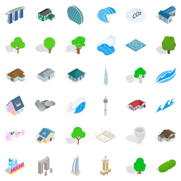 Landscape element icons set, isometric style