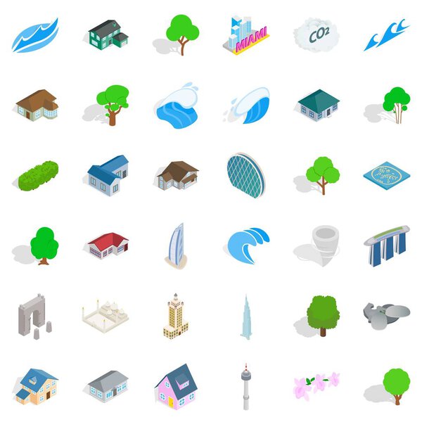 City element icons set, isometric style