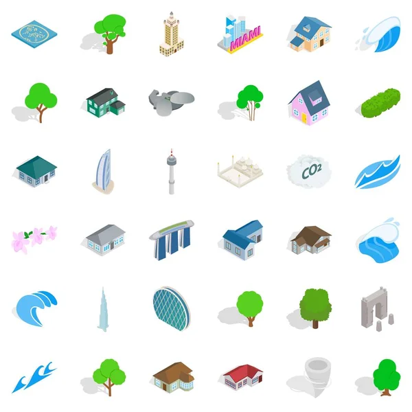 Conjunto de iconos de paisaje urbano, estilo isométrico — Vector de stock