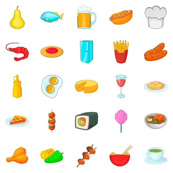 Conjunto de ícones de diversidade culinária, estilo cartoon — Vetor de Stock
