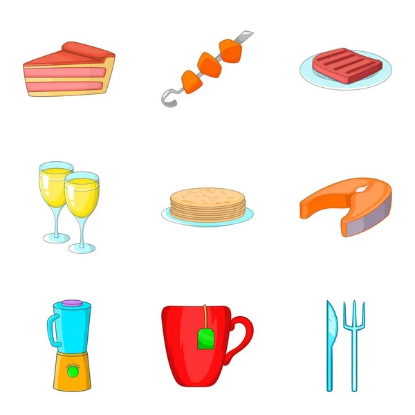 Luxury dinner icons set, cartoon style