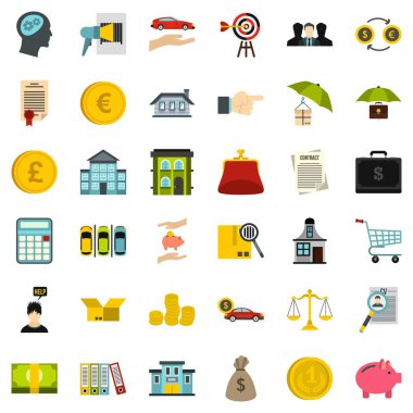 Finans Icons set, düz stil