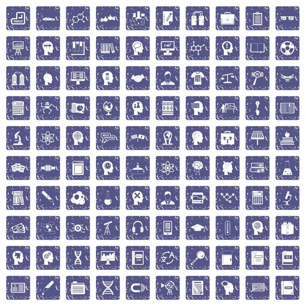 100 iconos de conocimiento set grunge zafiro — Vector de stock