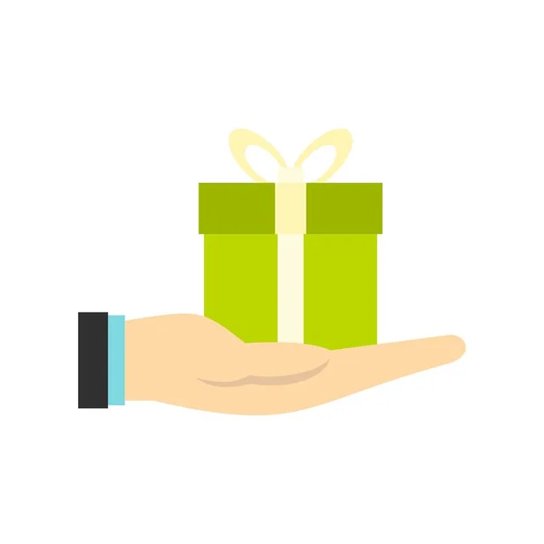 Caja de regalo en icono de mano, estilo plano — Vector de stock