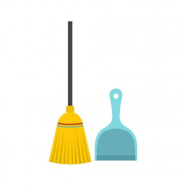 Süpürge ve faraş simgesi, düz stil