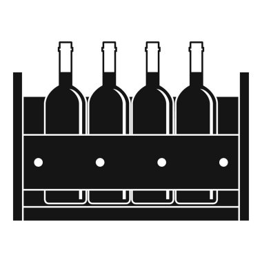 Dört şişe şarap bir ahşap kutu simgesi