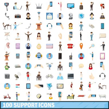 100 destek Icons set, karikatür tarzı