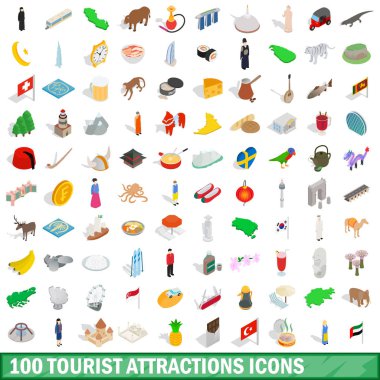 100 turistik cazibe merkezlerine Icons set