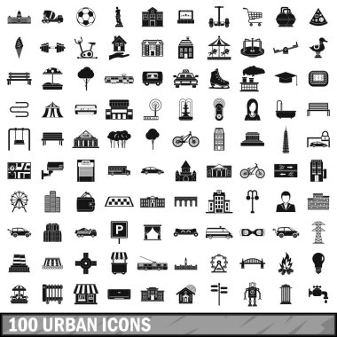 100 kentsel Icons set, basit tarzı