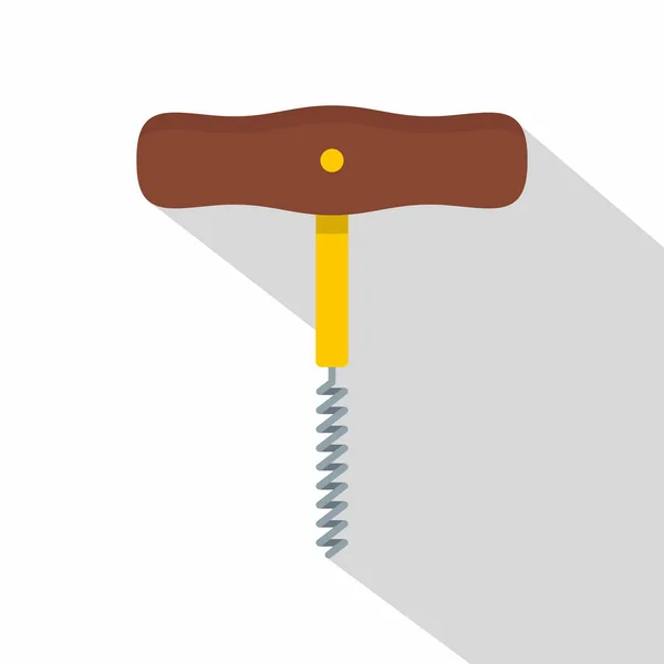 Corkscrew with wooden handle icon, flat style — Stock Vector