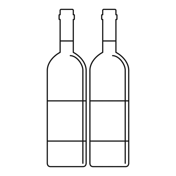 Bouteilles de vin avec icône d'étiquettes vierges, style contour — Image vectorielle