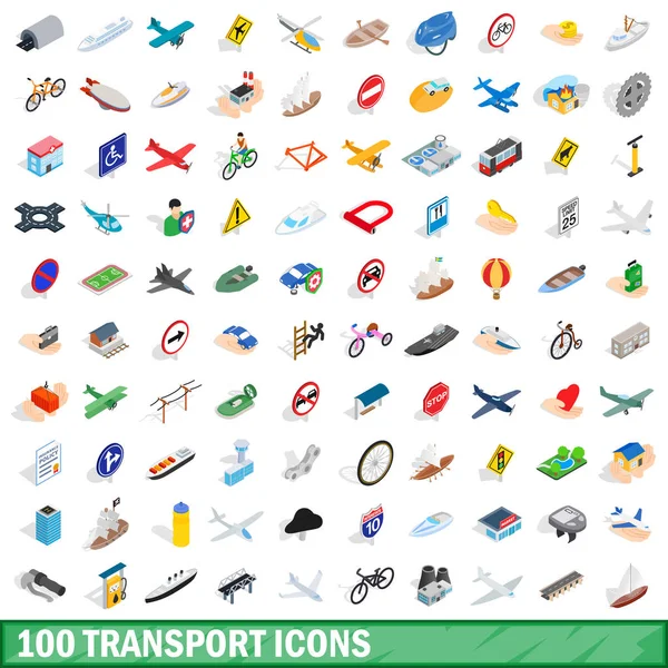 Ensemble de 100 icônes de transport, style 3d isométrique — Image vectorielle