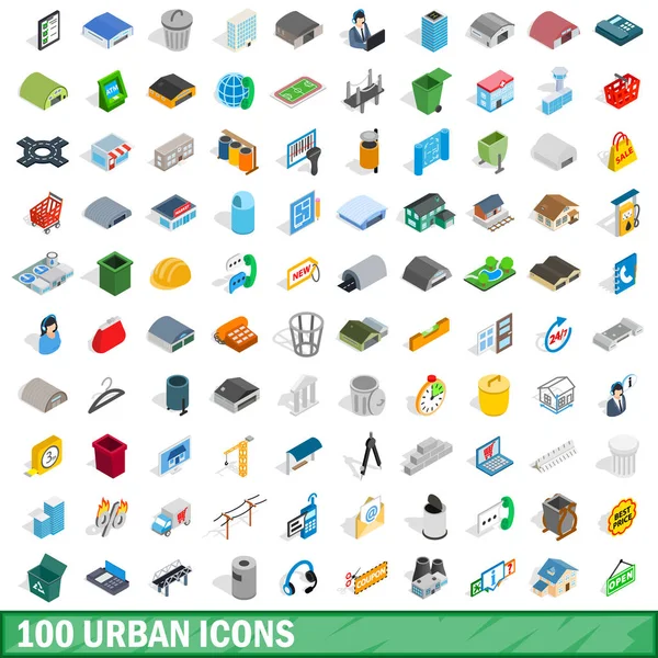 Conjunto de 100 iconos urbanos, estilo isométrico 3d — Vector de stock