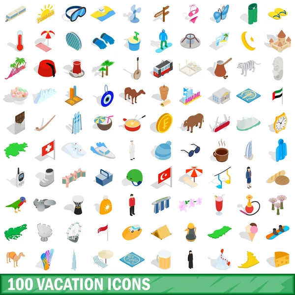 Ensemble de 100 icônes de vacances, style 3d isométrique — Image vectorielle