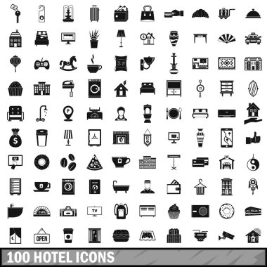 100 otel Icons set, basit tarzı