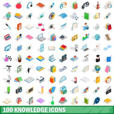 100 bilgi Icons set, izometrik 3d stili