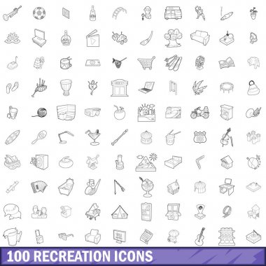 100 rekreasyon Icons set, anahat stili