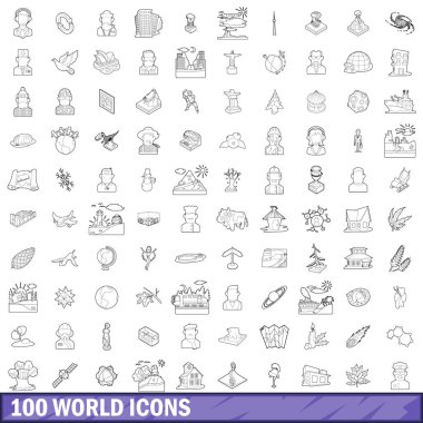 100 dünya Icons set, anahat stili