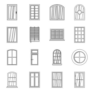 Plastik pencere formları Icons set, anahat stili