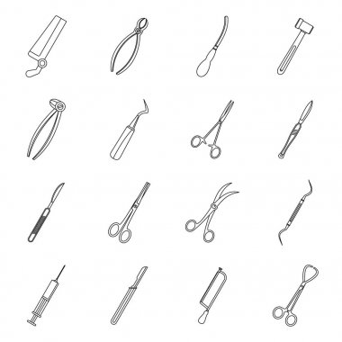 Cerrahlar araçları Icons set, anahat stili