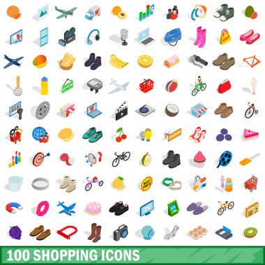 100 alışveriş Icons set, izometrik 3d tarzı
