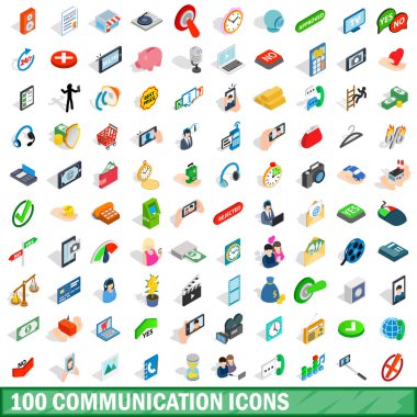 100 iletişim Icons set, izometrik 3d stili