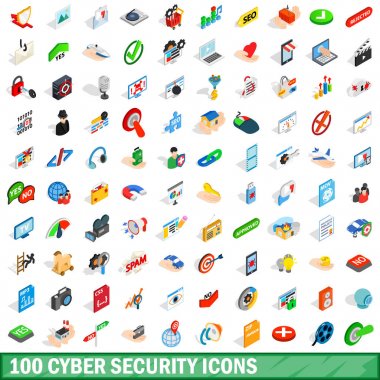 100 siber güvenlik Icons set, izometrik 3d stili