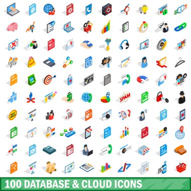 100 veritabanı ve bulut Icons set, izometrik tarzı