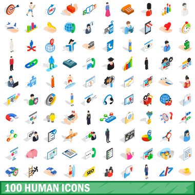 100 insan Icons set, izometrik 3d stili
