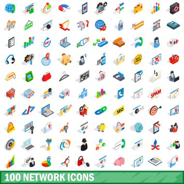 100 ağ Icons set, izometrik 3d stili
