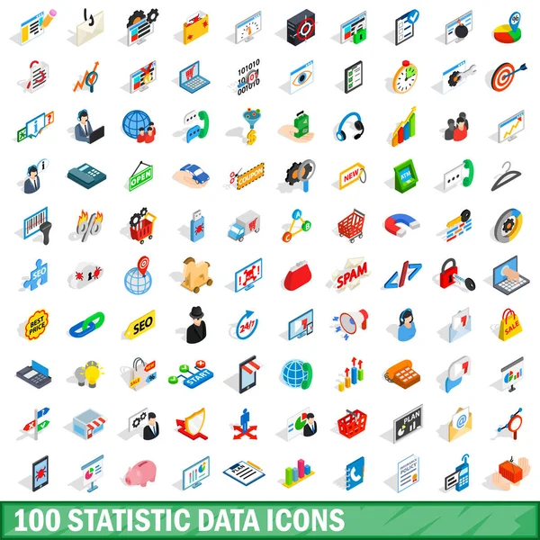 100 conjunto de iconos de datos estadísticos, estilo isométrico 3d — Vector de stock