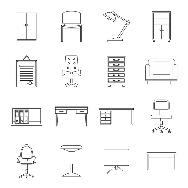 Ikonen für Büromöbel setzen, Stil umreißen — Stockvektor