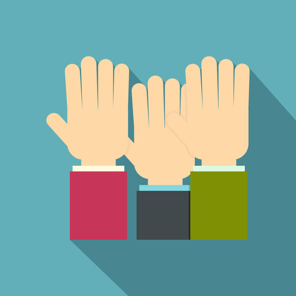 Businessmen hands up icon, flat style