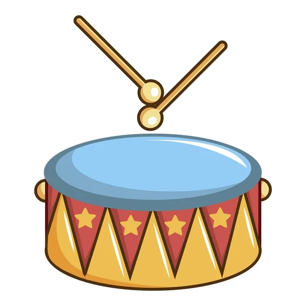 Kleurrijke trommel en drumsticks pictogram, cartoon stijl — Stockvector