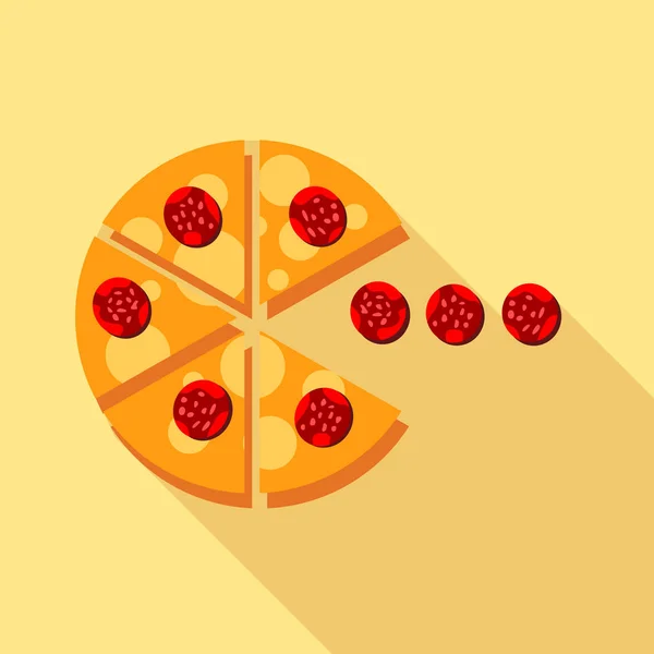 Salami pizza slice icon, flat style — Stock Vector