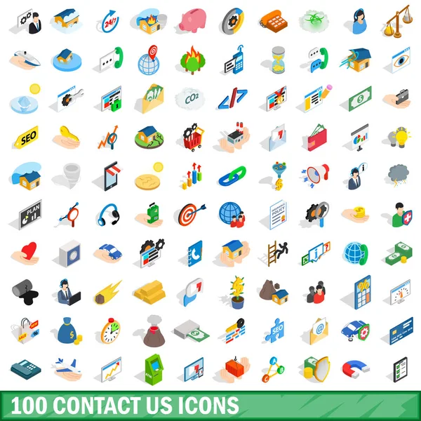 100 Contact us icons set, isometric 3d style — стоковый вектор