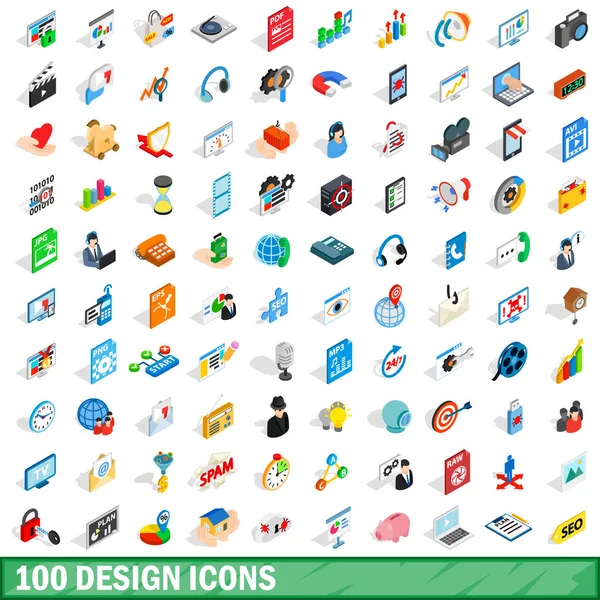 100 pictogrammen ontwerpset, isometrische 3D-stijl — Stockvector
