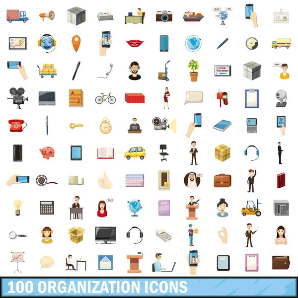 100 conjunto de iconos de organización, estilo de dibujos animados — Archivo Imágenes Vectoriales