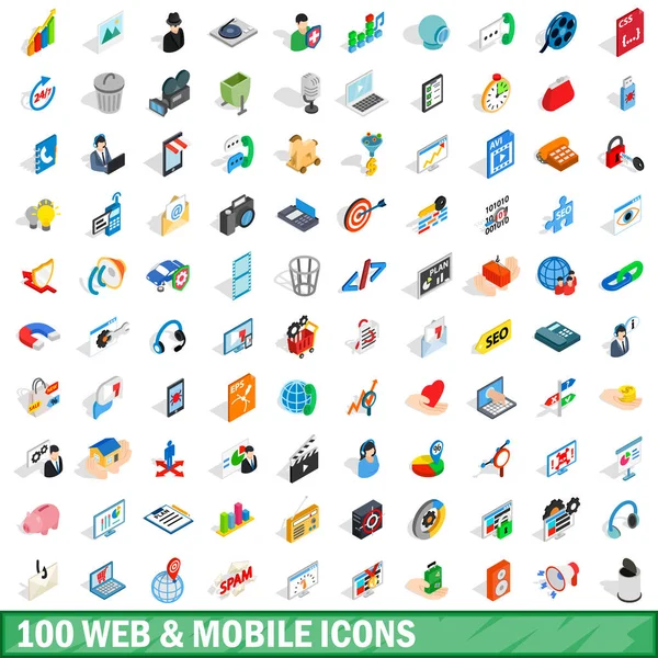 En iyi 100 web ve mobil Icons set, izometrik 3d stili — Stok Vektör