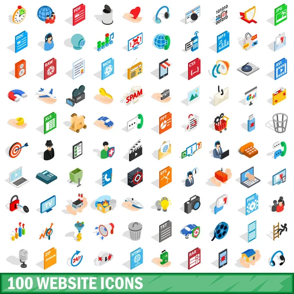 100 Web sitesi Icons set, izometrik 3d stili — Stok Vektör
