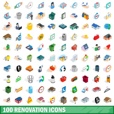 100 yenileme Icons set, izometrik 3d stili
