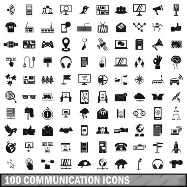 100 iletişim Icons set, basit tarzı