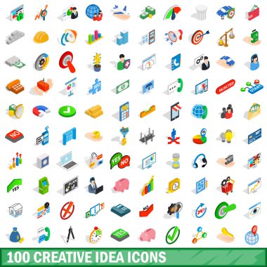 100 yaratıcı fikir Icons set, izometrik 3d stili