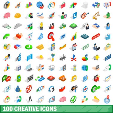 100 yaratıcı Icons set, izometrik 3d stili