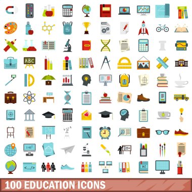 100 eğitim simgeler kümesi, stil düz