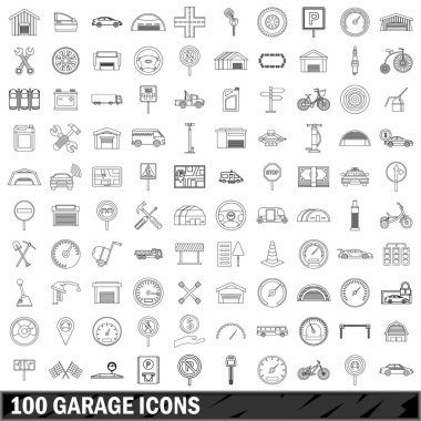 100 garaj Icons set, anahat stili