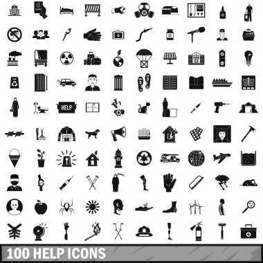 100 yardım Icons set, basit tarzı