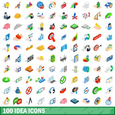 100 fikir Icons set, izometrik 3d stili