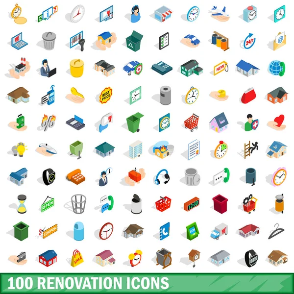 100 iconos de renovación conjunto, estilo isométrico 3d — Vector de stock